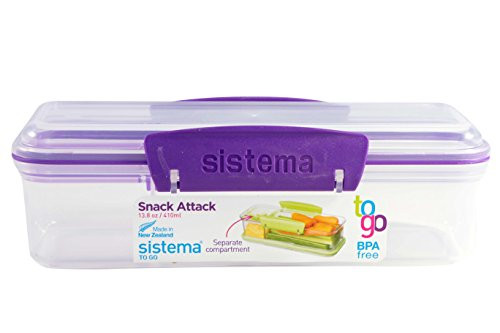 Sistema Snack Attack To Go 410ml / 13.86oz Two compartments Lunch Box Container, Purple, 2-Pack