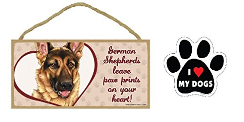 WolfDreamsDecor 5  x 10  German Shepherds Leave PAW Prints ON Your Heart! Wood Plaque  I Heart My Dogs Car Magnet Combo Dog Lover Gift