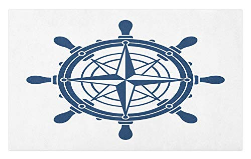 Ambesonne Vintage Nautical Tattoo Doormat  Steering Wheel Compass Pattern on Plain Background  Decorative Polyester Floor Mat with Non-Skid Backing  30  X 18   Sky Blue