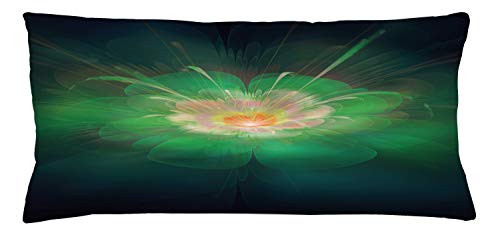 Ambesonne Fractal Throw Pillow Cushion Cover  Digital Abstract Floral Pattern in Tones Flower Blooms Illustration Image  Decorative Rectangle Accent Pillow Case  36  X 16   Green