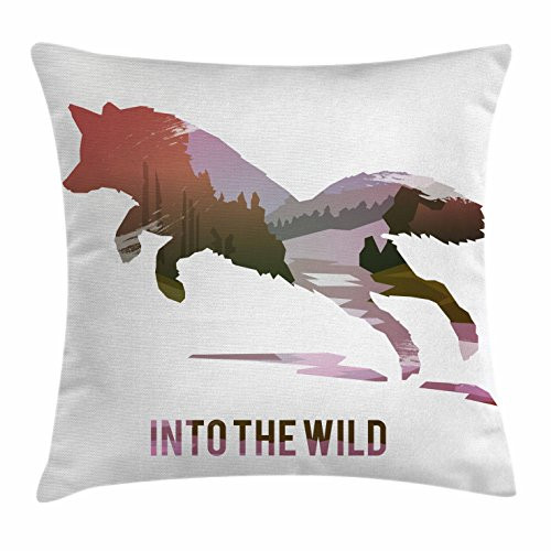 Ambesonne Fox Throw Pillow Cushion Cover  Jumping Fox Silhouette with Woodland Wilderness Hunting Design Survival Theme  Decorative Square Accent Pillow Case  18  X 18   Lavender Brown