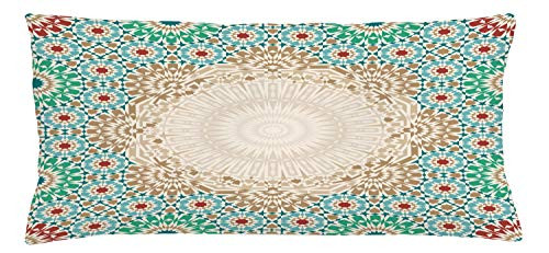 Ambesonne Moroccan Throw Pillow Cushion Cover  Ottoman Mosaic Art Pattern with Oriental Floral Forms Antique Scroll Ceramic Boho  Decorative Rectangle Accent Pillow Case  36  X 16   Cream Turquoise