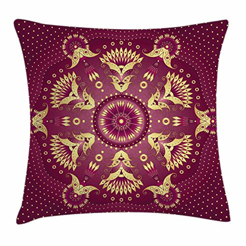 Ambesonne Purple Mandala Throw Pillow Cushion Cover  Iranian Middle Eastern Retro Floral Motif  Decorative Square Accent Pillow Case  18  X 18   Rose Yellow