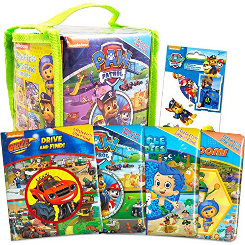 Nickelodeon Look and Find Books Set Kids Toddlers Bundle ~ Set of 4 Activity Books in Carrying Case with Stickers Paw Patrol  Bubble Guppies  Blaze and The Monster Machines  Umizoomi