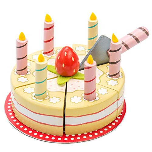 Le Toy Van - Honeybake Childrens Wooden Vanilla Birthday Cake Play Food Pretend Toy   Perfect For Pretend Role Play   Birthday Cake Play Kitchen Role Play Toy TV273