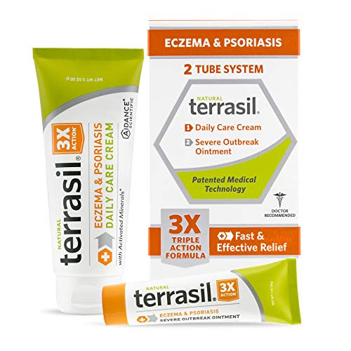 Eczema Cream Psoriasis Ointment Kit 3X Action Patented Formula for Severe Eczema Psoriasis Outbreaks Rashes Rosacea Dermatitis Repairs Cracked Itchy Dry Skin by Terrasil 85gm Cream 28gm Ointment Eczema Cream Psoriasis Ointment Kit 3X Action Patented Formula for Severe Eczema Psoriasis Outbreaks Rashes Rosacea Dermatitis Repairs Cracked Itchy Dry Skin by Terrasil 85gm Cream 28gm Ointment