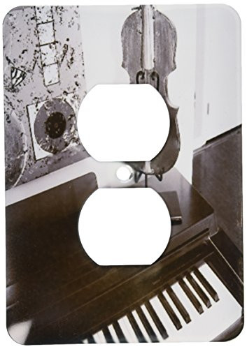 3dRose LLC lsp_64880_6 A Black and White of Instruments In A Music Room 2 Plug Outlet Cover