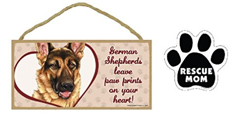 WolfDreamsDecor 5  x 10  German Shepherds Leave PAW Prints ON Your Heart! Wood Plaque  Rescue Mom Car Magnet Combo Dog Lover Gift