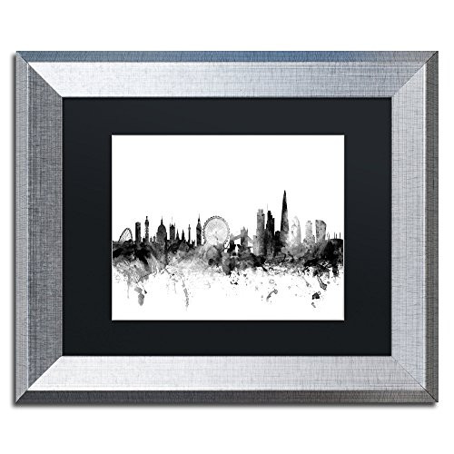 Trademark Fine Art London England Skyline B&W by Michael Tompsett, Black Matte, Silver Frame 11x14-Inch