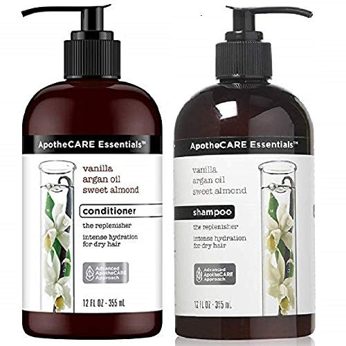 ApotheCARE Essentials The Replenisher Moisturizing Shampoo   Conditioner Combo  Vanilla  Argan Oil  Sweet Almond  12 oz