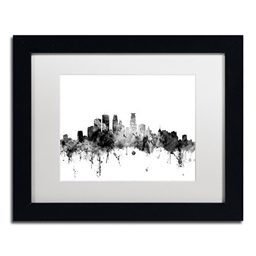 Trademark Fine Art Minneapolis MN Skyline B&W by Michael Tompsett, White Matte, Black Frame 11x14-Inch