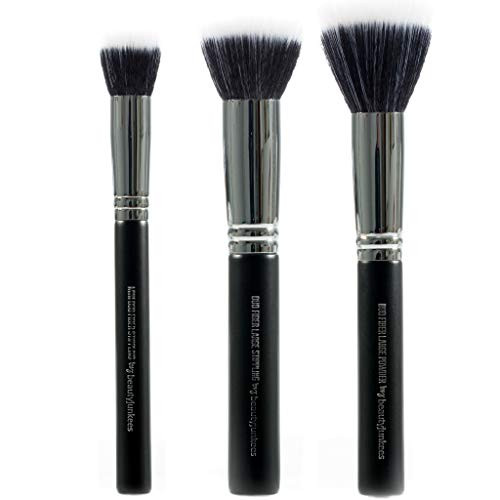 Duo Fiber Makeup Brush Set - Beauty Junkees 3pc Professional Make Up Brushes for Blending Stippling Setting Foundation Concealer Works with Liquid Powder Cosmetics Synthetic Vegan Cruelty Free Duo Fiber Makeup Brush Set - Beauty Junkees 3pc Professional Make Up Brushes for Blending Stippling Setting Foundation Concealer Works with Liquid Powder Cosmetics Synthetic Vegan Cruelty Free