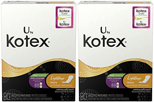U by Kotex Lightdays Liners  Unscented  Extra Coverage  80 ea Pack of 2