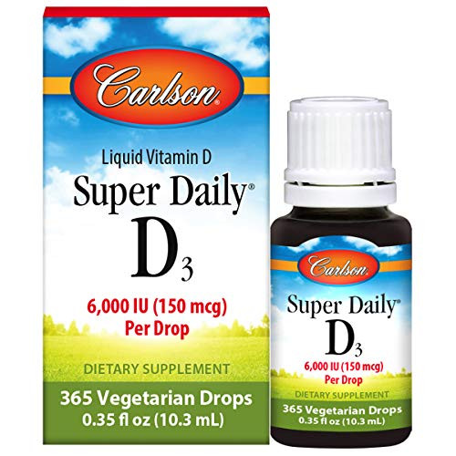 Carlson - Super Daily D3  6000 IU 150 mcg per Drop  Heart   Immune Health  Liquid Vitamin D3  1-Year Supply  Unflavored  365 Drops