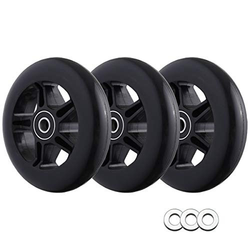 Polyurethane Replacement Wheels  3-Pack  w-Spacers Compatible with EzyRoller Classic-Drifter-Junior Kid Ride-On Toy Scooter Black