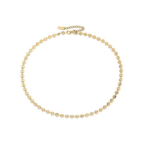 Dainty Coin Choker Necklace S925 Sterling Silver Sequins Disc Choker Necklace for Women 14K Real Gold Plated Dainty Coin Choker Necklace S925 Sterling Silver Sequins Disc Choker Necklace for Women 14K Real Gold Plated