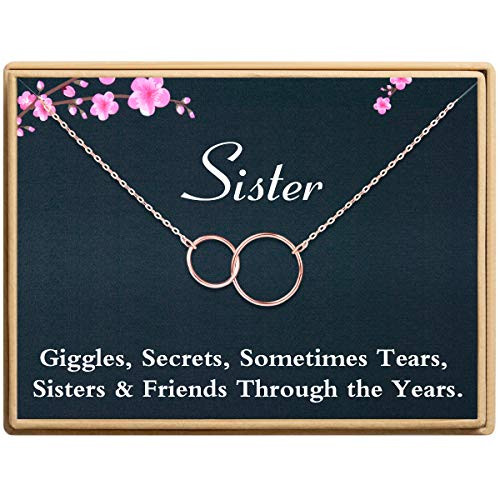 Sannyra Sister Necklace 14K Rose Gold Filled 2 Interlocking Infinity Double Circles Pendant Necklace Sister Birthday Gift for Girls Sannyra Sister Necklace 14K Rose Gold Filled 2 Interlocking Infinity Double Circles Pendant Necklace Sister Birthday Gift for Girls
