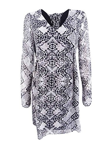 BCBGeneration Women s Long Sleeve V-Neck Bow bak Dress  Black Combo  L