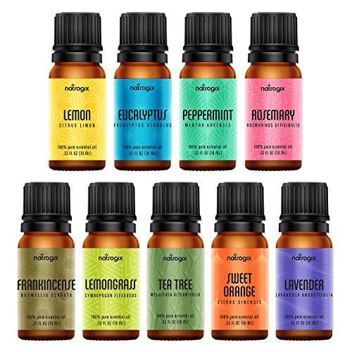 Natrogix Bliss Aromatherapy Top 9 Essential Oils Set  100  Pure Therapeutic Grade  Tea Tree-Lavender-Eucalyptus-Frankincense-Lemongrass-Lemon-Rosemary-Orange-Peppermint-Made in USA
