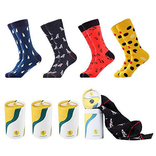 Fun Socks for Men - Patterned Mens Colorful Dress Socks - 4 Pack Hard Case Designed Boxes   by CitySokken Fun-6
