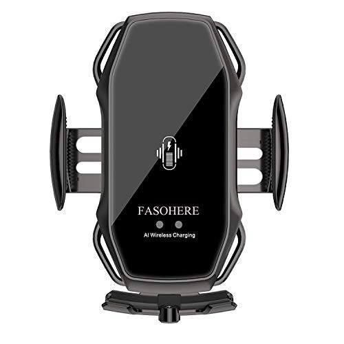 FASOHERE Smart Sensor Wireless Car Charger Model A5 10W Qi Fast Charging Auto-Clamping Car Mount Wireless Charger Phone Holder Infrared Smart Sensor Charger Compatible for Samsung-iPhone etc- Black