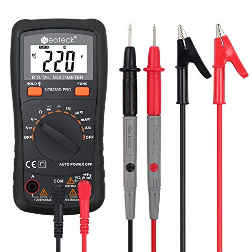 Neoteck Auto Ranging Digital Multimeter  AC-DC Amp Ohm Voltage Tester Meter with Resistance Continuity Capacitance and Diode Test- Black