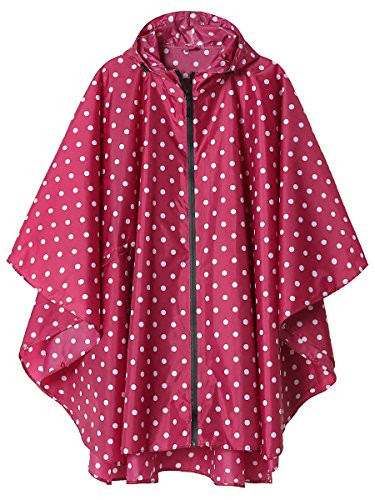 Rain Poncho Jacket Coat for Adults Hooded Waterproof with Zipper Outdoor Pink Point