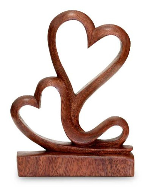 NOVICA Heart Shaped Natural Brown Romantic Love Suar Wood Sculpture, 7.75" 'Two Hearts' NOVICA Heart Shaped Natural Brown Romantic Love Suar Wood Sculpture, 7.75" 'Two Hearts'