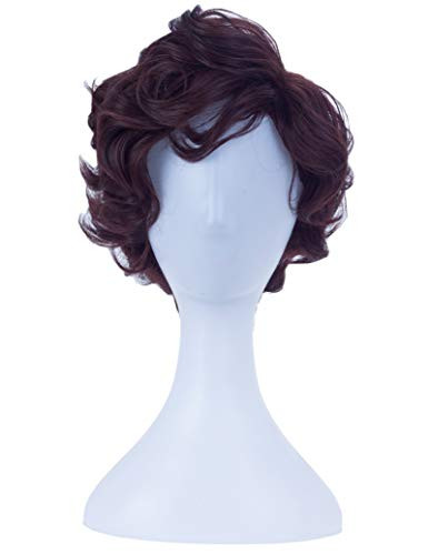 Angelaicos Men s Short Curly Brown Black Wig Halloween Costume Cosplay Party Fluffy Wigs Brown