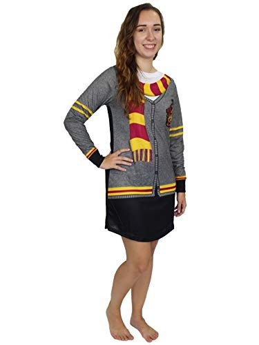 Harry Potter Hogwarts Gryffindor Women s Long Sleeve Nightgown Pajamas X-Large  Black-Grey
