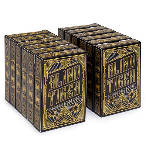 Brybelly 12 Decks Blind Tiger Prohibition   Speakeasy Themed Playing Cards   Black Playing Cards   Gold Accents   Custom Card Deck   Plastic-Coated 310gsm Black Core  Standard Index  Poker Size