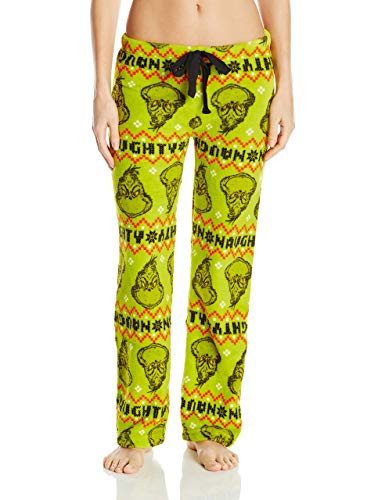 Dr-Seuss Women s Naughty Grinch Fairisle Plush Pant  Green  Small