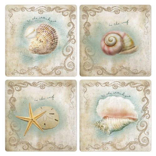 CoasterStone Absorbent Coasters  4-1-4-Inch   Seashore   Set of 4