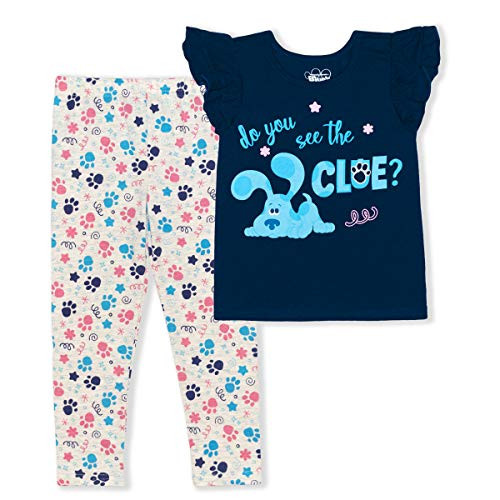 Nickelodeon Blue s Clues Girl s 2-Piece Ruffle Sleeve Top and Legging Pant Set  Blue-Grey  Size 2T