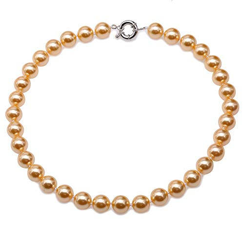 JYX Pearl Shell Pearl Necklace 12mm Golden Round South Sea Shell Beads String Jewelry for Women 18 JYX Pearl Shell Pearl Necklace 12mm Golden Round South Sea Shell Beads String Jewelry for Women 18