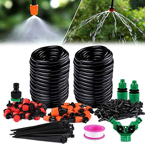 Drip Irrigation Kits  100ft-30m Plant Watering Kit with Distribution Tubing Hose Adjustable Nozzles  Mist Cooling Irrigation System Automatic Irrigation Set for Garden  Greenhouse  Patio  Lawn Black