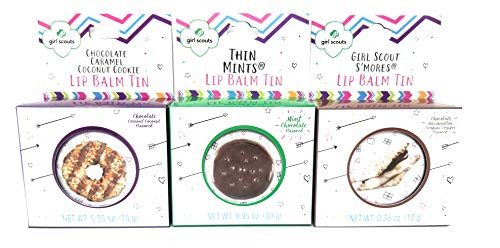 Girl Scouts Cookie Flavored Lip Balm Tins - Thin Mints   Chocolate Caramel Coconut   S Mores   3 Tins