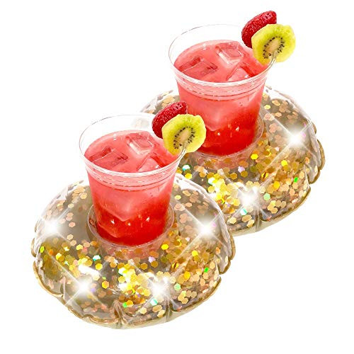 Poolcandy Glitter Drink Pool Float  Set of 2  Gold Glitter
