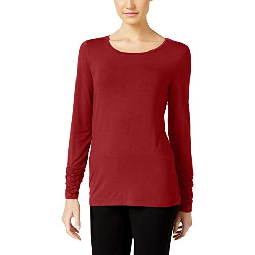 Alfani Womens Ruched Long Sleeves Casual Top Red XL