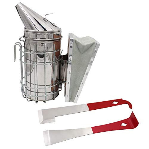 Beekeeping Supplies 3pcs Beekeeping Tools Kit for Beekeeper Bee Hive Smoker J Hook Hive Tool Frame Lifter and Scraper