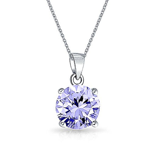 2CT Round Lavender AAA CZ Brilliant Solitaire Pendant Necklace For Women Teen Alexandrite Simulated 925 Sterling Silver
