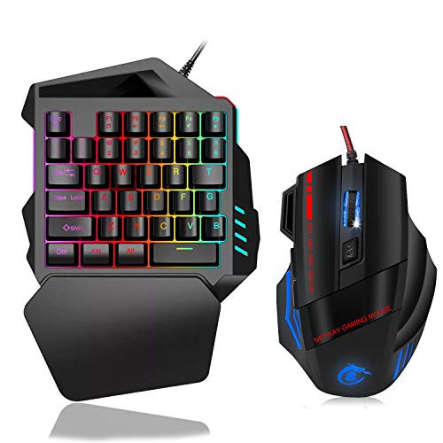 MoModer One Hand RGB Gaming Keyboard and Mouse Combo  USB Wired Rainbow Backlit Single Hand Mechanical Feeling Keyboard with Wrist Rest Support  Gaming Keyboard Set for Game