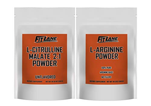 L-Citrulline Malate 2 1 and L-Arginine Powder Combo Pack- 300 Grams per Bag- Pure Nitric Oxide Amino Acid Supplements by Fit Lane Nutrition-