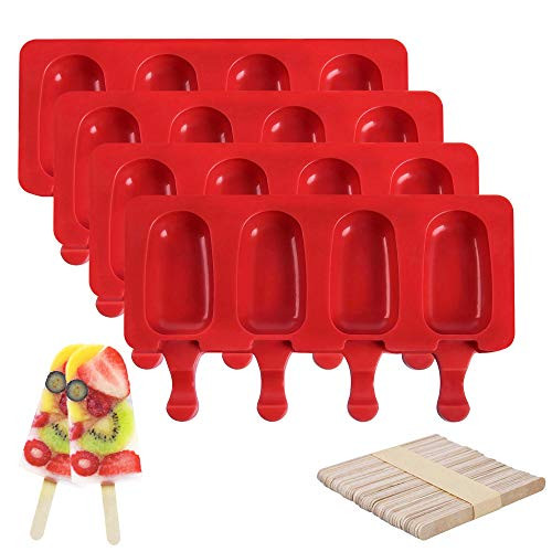 Popsicle Molds for Kids  Silicone Popsicle Molds BPA Free  Reusable 4 Cavities Popsicle Mold Maker  Easy Release Ice Pop Molds 4 Pack  100 Popsicle Sticks