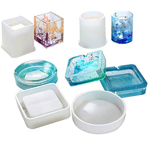 Resin Silicone Mold 4PCS Resin Casting Molds Large Round  Large Square Cuboid Cylinder Silicone Epoxy Molds for DIY Coaster-Flower Pot-Pen Holder-Candle