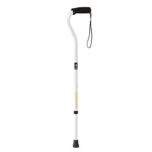 Medline U-S Army Walking Cane White with Army Logo   Stars  Offset Single Point Cane  Aluminum with Foam Handle and Wrist Strap  Adjustable 29  to 38   300 lb- Capacity