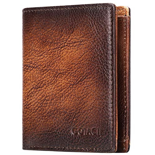GOIACII Leather Wallet for Men RFID Blocking Bifold Credit Card Holder with ID Window Coin Pocket