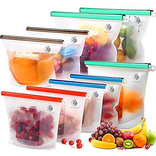 Reusable Food Storage Bags Leak Proof Silicone Sous Vide Bags Sandwich Storage Bag Ziplock Bags Airtight Food storage Containers Freezer Microwave Dishwasher Safe BPA Free Lunch Bag Washable Set of 6-