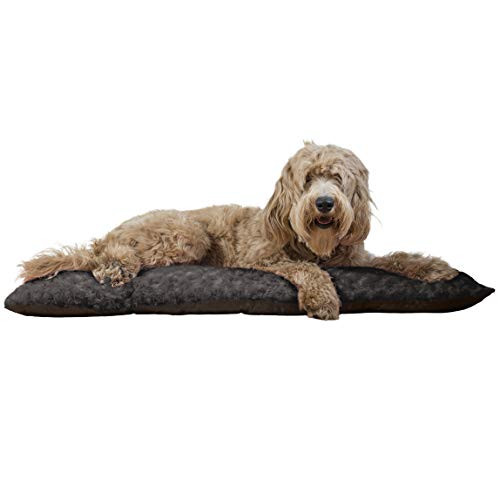 Furhaven Pet Dog Bed Kennel Pad - Ultra Plush Curly Faux Fur Crate or Kennel Mat Tufted Pillow Cushion Pet Bed for Dogs and Cats  Chocolate  Large