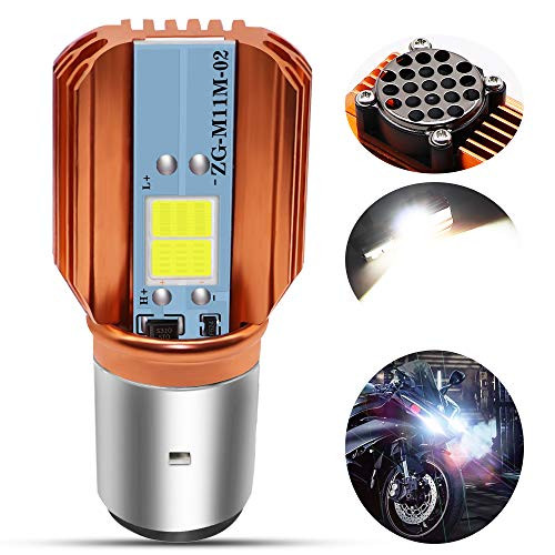 BA20D LED Motorcycle Headlight Bulb 2 COB 22Watts Hi-Lo Beam H6 LED Motorbike Headlamp with Fan cooling Super Bright 2000Lumens Xenon White-1-Pack-